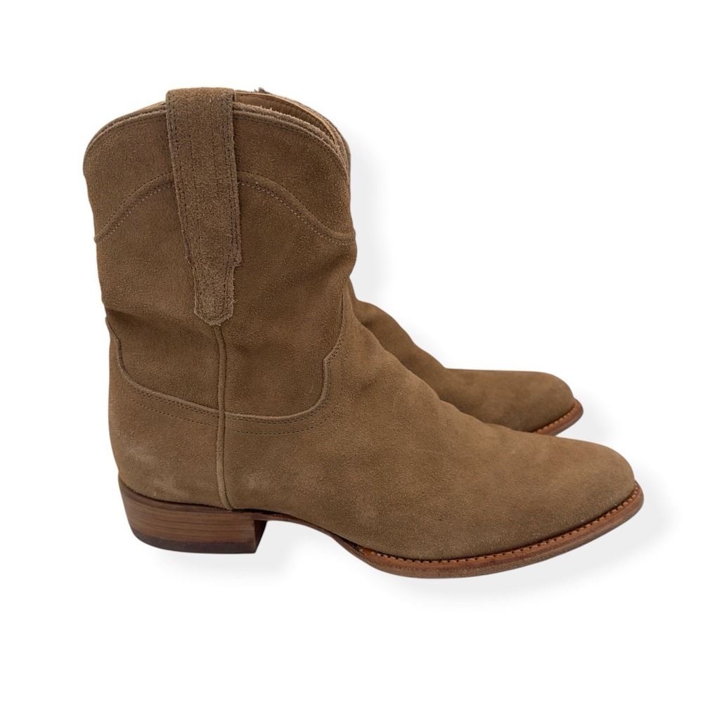 Tecovas The Dean Suede Western Zip Boots Short Gravel Tan Men's Size 10 D